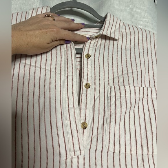 Marine Layer Cotton White and Red Striped Button Shirt - Picture 4 of 9